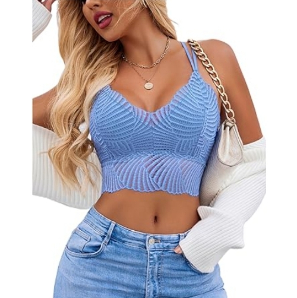 💕Lace Bralette V Neck Camisoles Racerback Adjustable Strap Crop Top Ligh